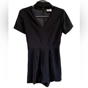 Anthropologie Vone Short Sleeve Black Romper with Choker Collar